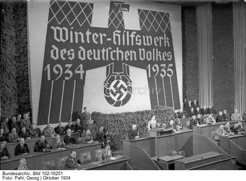 Joseph Goebbels makes a speech for the opening of the 1934 Winterhilfswerk